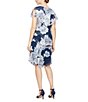 Color:Navy Multi - Image 2 - Petite Size Floral Print Short Capelet Sleeve Round Neck Tiered Chiffon Dress