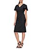 Color:Black - Image 1 - Petite Size Flutter Short Sleeve V-Neck Metallic Knit Sheath Dress