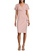Color:Blush - Image 1 - Petite Size Flutter Short Sleeve V-Neck Metallic Knit Sheath Dress
