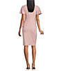 Color:Blush - Image 2 - Petite Size Flutter Short Sleeve V-Neck Metallic Knit Sheath Dress