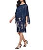 Ignite Evenings Petite Size Foil Print Chiffon Overlay Sheath Dress, Color:Navy Gold - Image 1