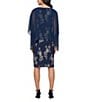 Ignite Evenings Petite Size Foil Print Chiffon Overlay Sheath Dress, Color:Navy Gold - Image 2
