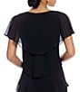 Color:Black - Image 4 - Petite Size Georgette V-Neck Short Sleeve Tiered Capelet Shift Dress