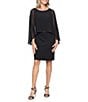 Ignite Evenings Petite Size Glitter Knit Sheath Dress With Chiffon Overlay - Image 1