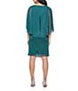 Ignite Evenings Petite Size Glitter Mesh Capelet Overlay Ruched Waist Sheath Dress, Color:Pine - Image 2