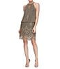 Color:Gold - Image 1 - Petite Size Halter Embroidered Crochet Blouson Dress