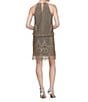 Color:Gold - Image 2 - Petite Size Halter Embroidered Crochet Blouson Dress