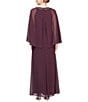 Color:Aubergine - Image 2 - Petite Size Illusion 3/4 Cape Sleeve Embellished Crew Neck Gown