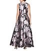 Ignite Evenings Petite Size Jaquard Surplice V-Neck Sleeveless High Low Hem Fit and Flare Dress, Color:Black Blush - Image 2