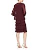 Color:Fig - Image 2 - Petite Size Lace-Shoulder Chiffon 3/4 Sleeve Scoop Neck 2-Piece Jacket Dress