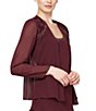 Color:Fig - Image 4 - Petite Size Lace-Shoulder Chiffon 3/4 Sleeve Scoop Neck 2-Piece Jacket Dress