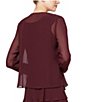 Color:Fig - Image 5 - Petite Size Lace-Shoulder Chiffon 3/4 Sleeve Scoop Neck 2-Piece Jacket Dress