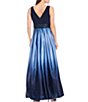 Ignite Evenings Petite Size Boat Neck Ombre Satin Bow Sleeveless Gown, Color:Navy/Wedgwood - Image 2