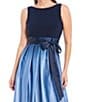 Ignite Evenings Petite Size Boat Neck Ombre Satin Bow Sleeveless Gown, Color:Navy/Wedgwood - Image 3