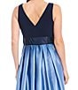 Ignite Evenings Petite Size Boat Neck Ombre Satin Bow Sleeveless Gown, Color:Navy/Wedgwood - Image 4