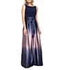 Ignite Evenings Petite Size Boat Neck Ombre Satin Bow Sleeveless Gown - Image 6