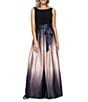 Ignite Evenings Petite Size Boat Neck Ombre Satin Bow Sleeveless Gown, Color:Black/Champagne - Image 1