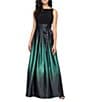 Ignite Evenings Petite Size Boat Neck Ombre Satin Bow Sleeveless Gown, Color:Black/Green - Image 1