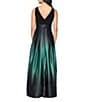 Ignite Evenings Petite Size Boat Neck Ombre Satin Bow Sleeveless Gown, Color:Black/Green - Image 2