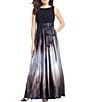 Color:Black/Silver - Image 1 - Petite Size Boat Neck Ombre Satin Bow Sleeveless Gown