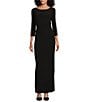 Ignite Evenings Petite Size Boat Neck 3/4 Embellished Sleeve Ruched Waist Sheath Dress, Color:Black - Image 1