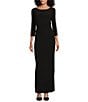 Color:Black - Image 1 - Petite Size Boat Neck 3/4 Embellished Sleeve Ruched Waist Sheath Dress