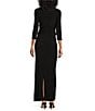 Color:Black - Image 2 - Petite Size Boat Neck 3/4 Embellished Sleeve Ruched Waist Sheath Dress