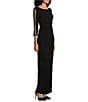 Color:Black - Image 3 - Petite Size Boat Neck 3/4 Embellished Sleeve Ruched Waist Sheath Dress