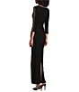 Color:Black - Image 4 - Petite Size Boat Neck 3/4 Embellished Sleeve Ruched Waist Sheath Dress