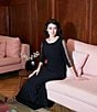 Ignite Evenings Petite Size Boat Neck 3/4 Embellished Sleeve Ruched Waist Sheath Dress, Color:Black - Image 5
