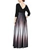 Color:Black/Silver - Image 2 - Petite Size Boat Neck 3/4 Sleeve Belted Bow Detail Ombre Satin Pleated Ball Gown