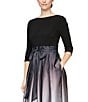 Color:Black/Silver - Image 3 - Petite Size Boat Neck 3/4 Sleeve Belted Bow Detail Ombre Satin Pleated Ball Gown