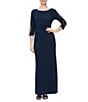 Ignite Evenings Petite Size Ruched Waist Embellished Illusion Sleeve Gown - Image 1