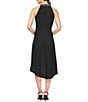 Color:Black - Image 2 - Petite Size Satin Back Crepe Beaded High-Low Halter Neck Sleeveless Dress
