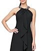 Color:Black - Image 3 - Petite Size Satin Back Crepe Beaded High-Low Halter Neck Sleeveless Dress