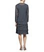 Color:Steel - Image 2 - Petite Size Sequin Trim Scoop Neck Long Sleeve Tiered Jacket Dress