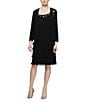 Color:Black - Image 1 - Petite Size Sequin Trim Scoop Neck Long Sleeve Tiered Jacket Dress