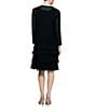 Color:Black - Image 2 - Petite Size Sequin Trim Scoop Neck Long Sleeve Tiered Jacket Dress