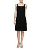 Color:Black - Image 3 - Petite Size Sequin Trim Scoop Neck Long Sleeve Tiered Jacket Dress