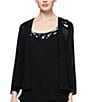 Color:Black - Image 4 - Petite Size Sequin Trim Scoop Neck Long Sleeve Tiered Jacket Dress