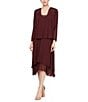 Color:Fig - Image 1 - Petite Size Scoop Neck Long Sleeve Sequined Shoulder Midi Length 2-Piece Jacket Dress