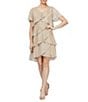 Ignite Evenings Petite Size Shimmer Tiered Ruffle V-Neck Embellishment Short Flutter Sleeve Shift Dress, Color:Gold - Image 1