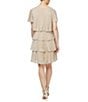 Ignite Evenings Petite Size Shimmer Tiered Ruffle V-Neck Embellishment Short Flutter Sleeve Shift Dress, Color:Gold - Image 2