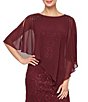 Color:Fig - Image 3 - Petite Size Short Sleeve Round Neck Beaded Sequin Floral Lace Capelet Gown