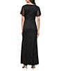 Ignite Evenings Petite Size Short Sleeve Boat Neck Front Slit Glitter Jersey Dress, Color:Black - Image 2