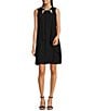 Color:Black - Image 1 - Petite Size Sleeveless Double Keyhole Pearl Trim Neck Chiffon Dress