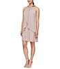 Color:Cashmere - Image 1 - Petite Size Sleeveless Embellished Halter Neck Chiffon Shift Dress
