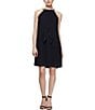 Color:Black - Image 1 - Petite Size Sleeveless Embellished Halter Neck Chiffon Shift Dress