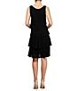Color:Black - Image 2 - Petite Size Scoop Neck Sleeveless Shoulder Crystal Detail Chiffon Tulip Tiered Dress