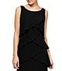 Color:Black - Image 3 - Petite Size Scoop Neck Sleeveless Shoulder Crystal Detail Chiffon Tulip Tiered Dress